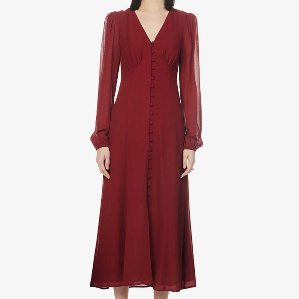 NEW Reformation Brogan Long Sleeve Button Front Midi Dress Chianti Size 12 #X108 - Picture 1 of 12
